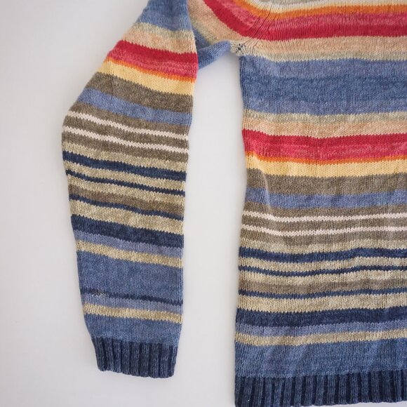 Vintage Mountain Lake Blue Cotton Sweater Striped Knit Grandmacore M - Picture 7 of 9